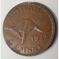 AUSTRALIA 1948 . ONE 1 PENNY . HUGE LIP . OFF CENTRE